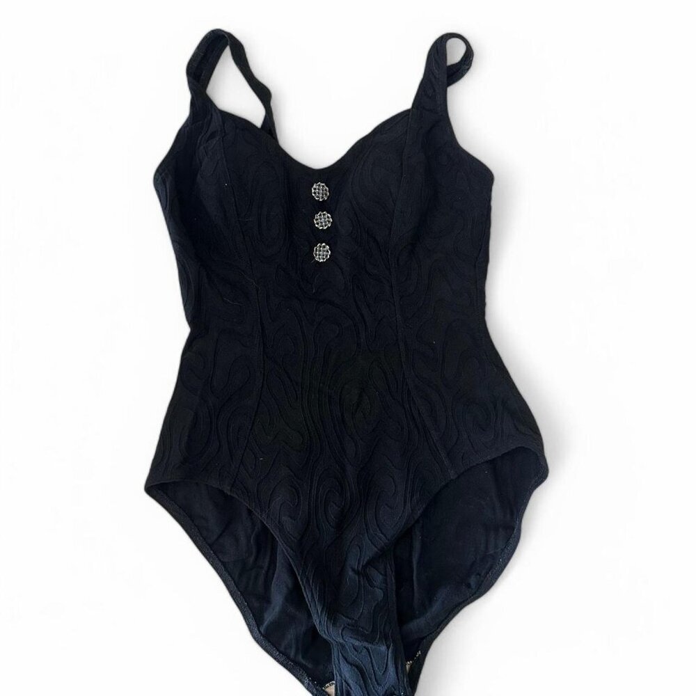 Vintage 80s Maillot Battex Black One Piece Swimsuit